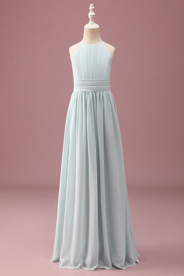 Mint Halter A-linje plissert lang Junior brudepikekjole